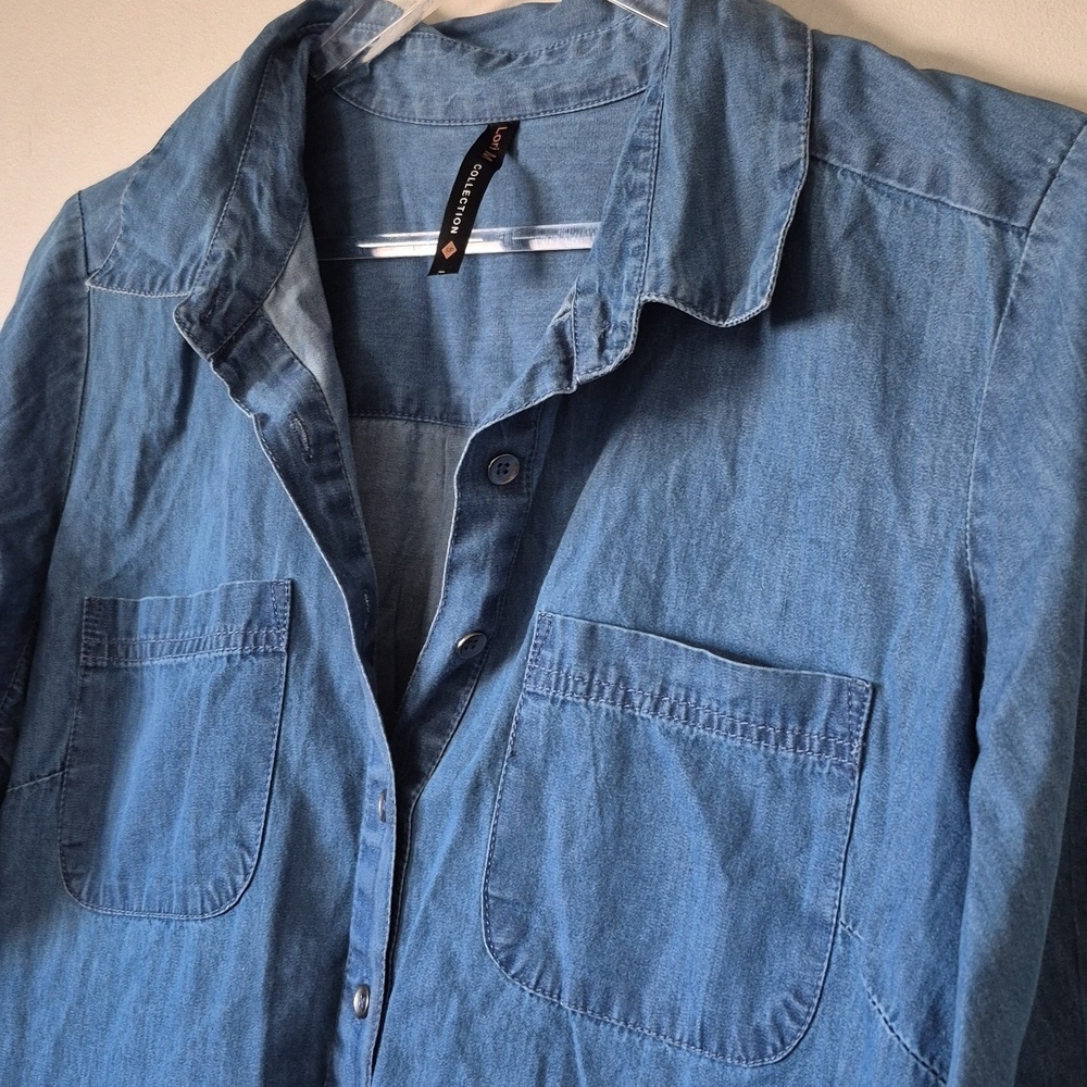Lori M Collection Blue Chambray Denim Shirt Dress, Size S Casual Coastal Relaxed - Picture 3 of 12